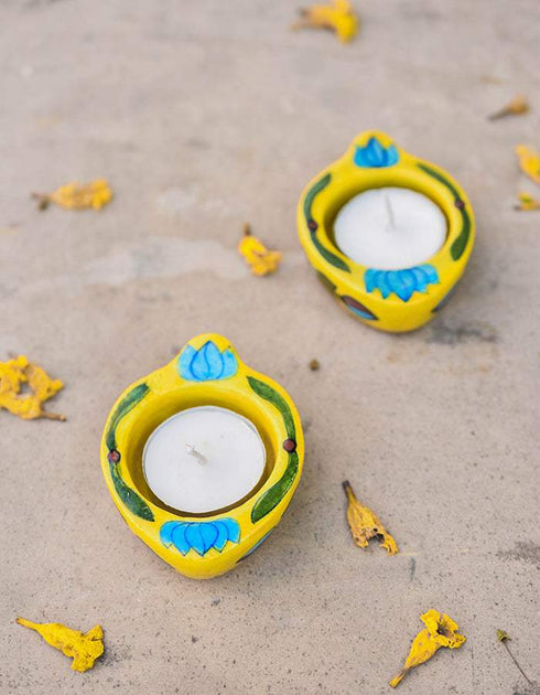 Blue Pottery T-Light Holder Set Of 2 Pcs.